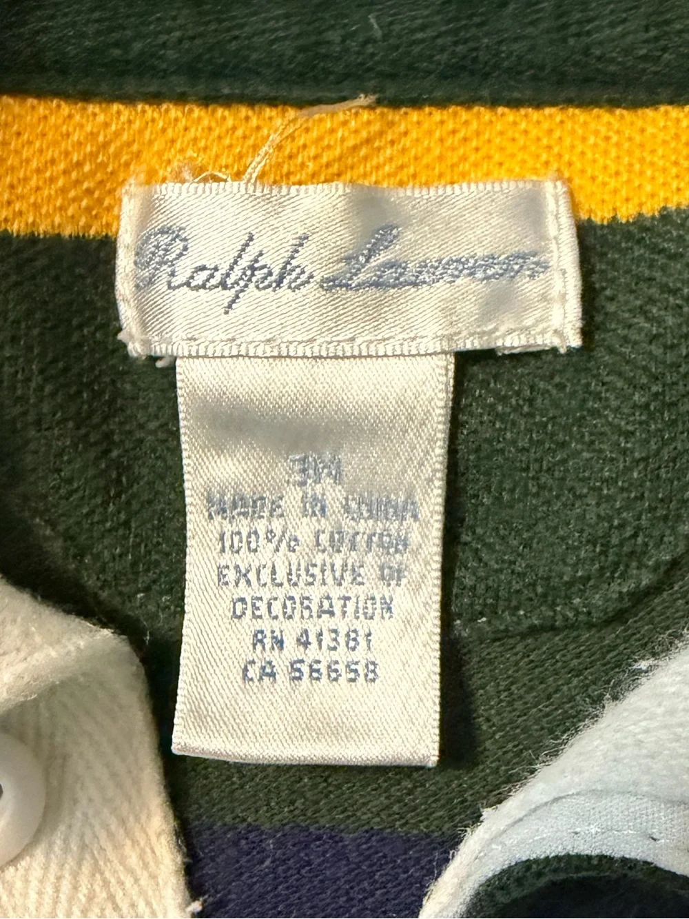 Ralph Lauren Classic Boy's Polo-Style Romper Green/Blue/Yellow Stripes Size 3M